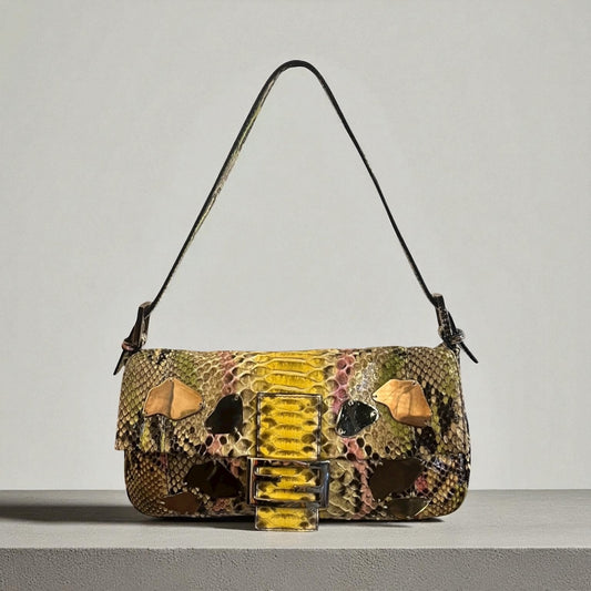 FENDI Embellished Python Baguette