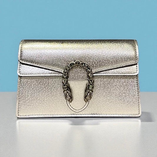 GUCCI Mini Dionysus Crossbody Clutch in Silver