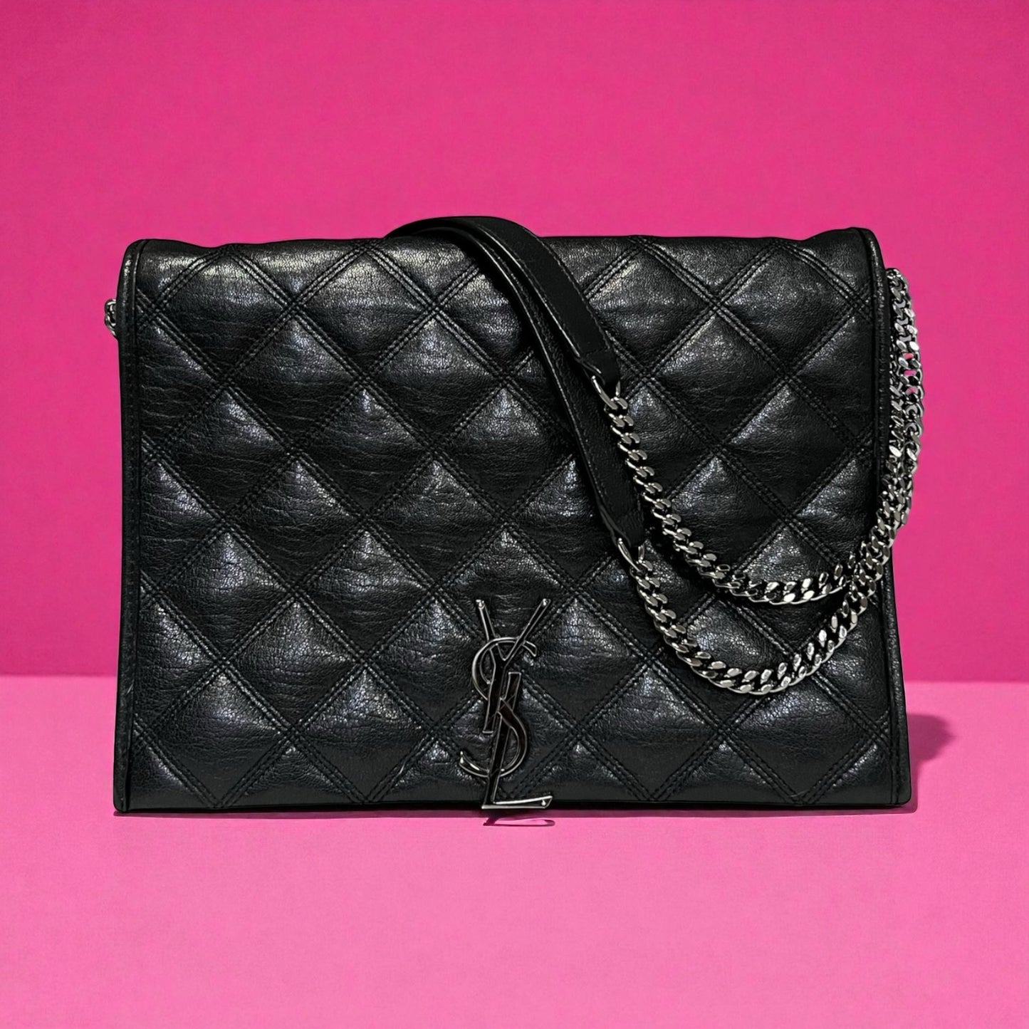 SAINT LAURENT Becky Quilted Lambskin Convertible Shoulder Bag in Black