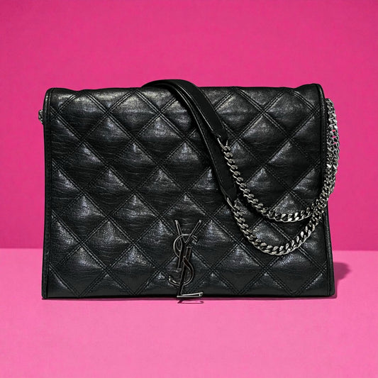 SAINT LAURENT Becky Quilted Lambskin Convertible Shoulder Bag in Black