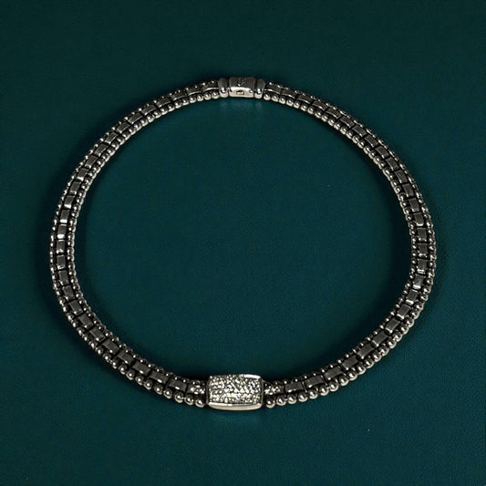 LAGOS Diamond Caviar Necklace Set in Silver