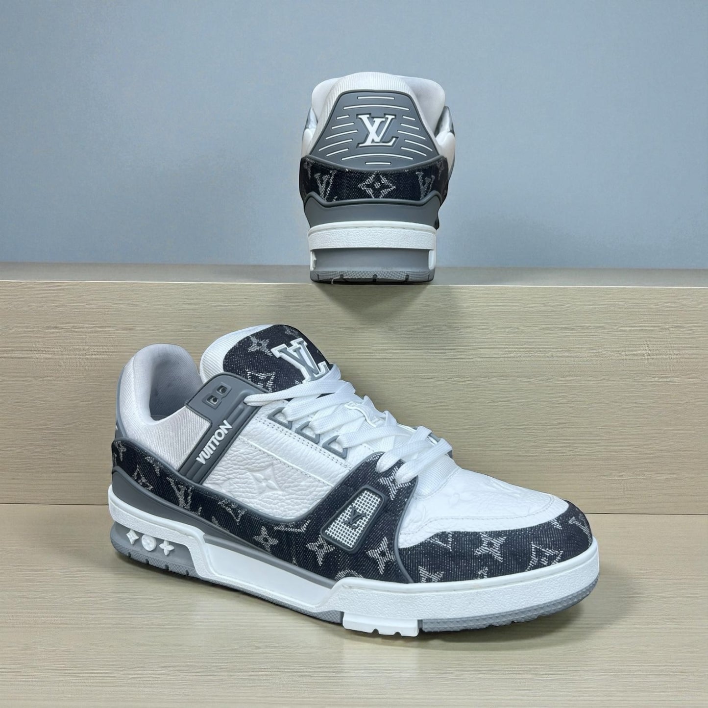LOUIS VUITTON LV Trainers in White + Gray | Mens 10