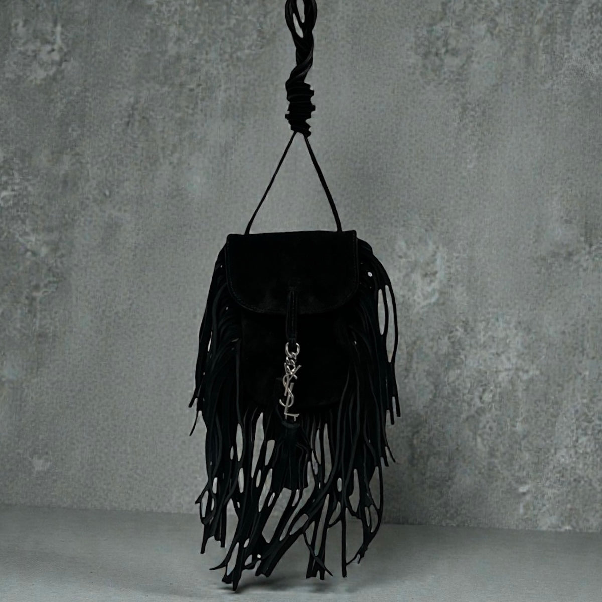 SAINT LAURENT Suede Mini Fringe Crossbody in Black