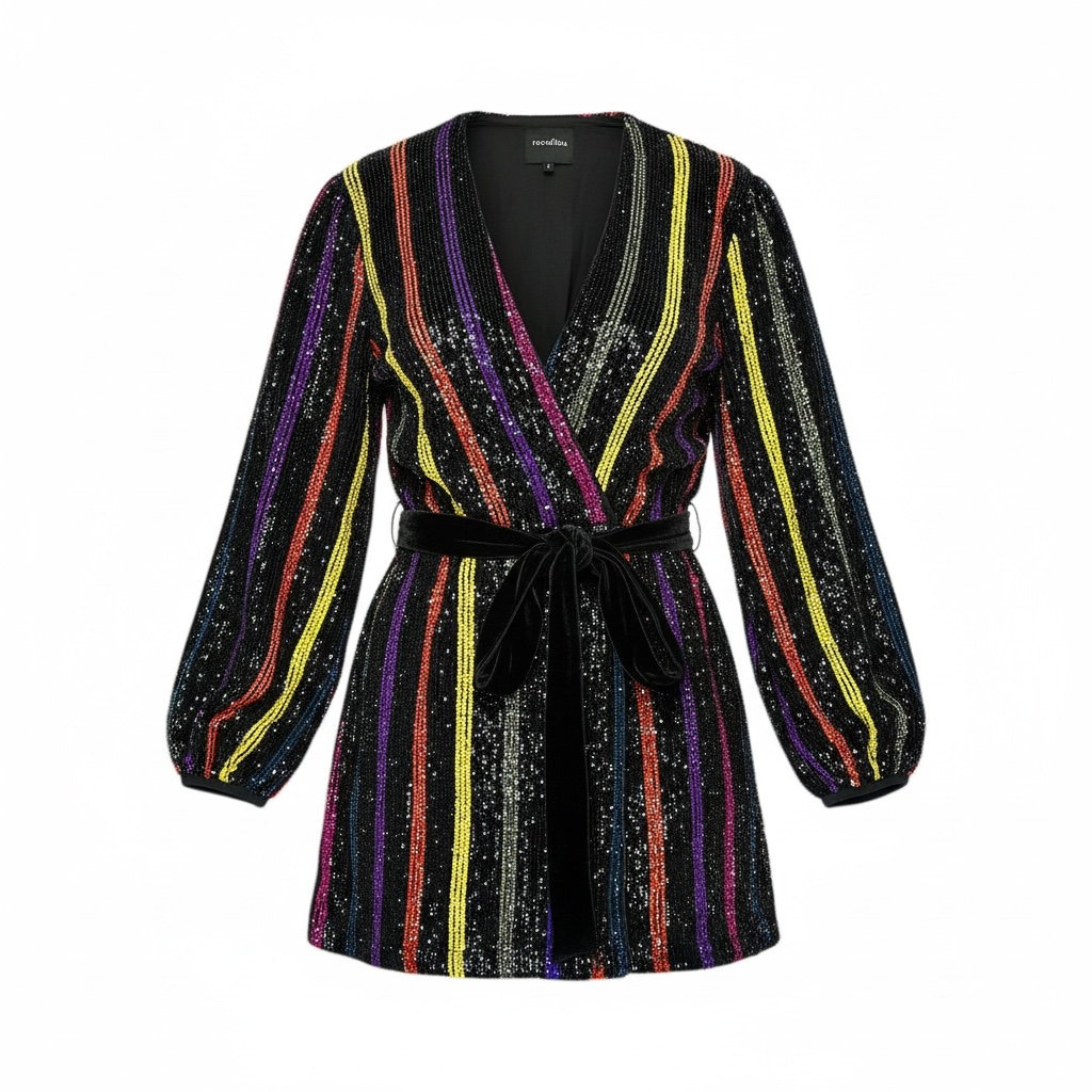 RETROFETE Sequin Stripe Robe Mini Dress | S