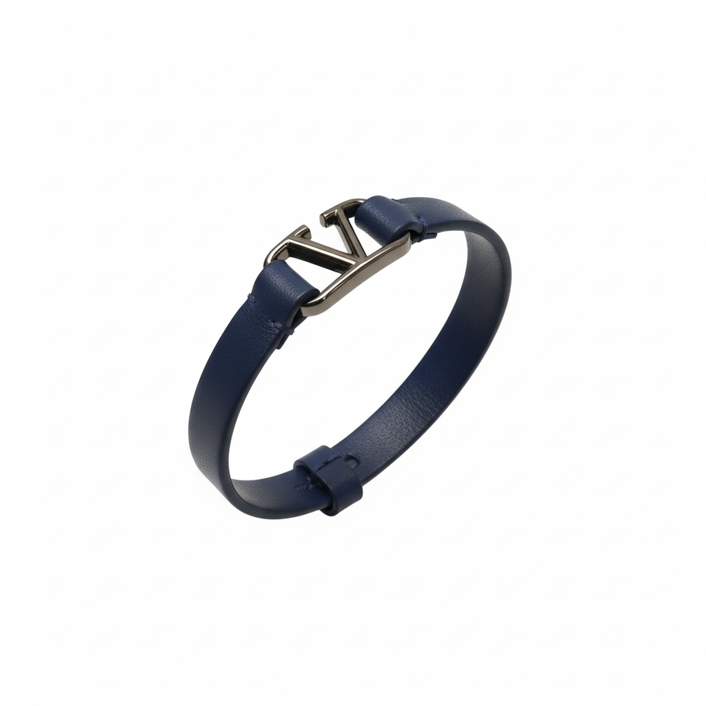 VALENTINO VLOGO Leather Bracelet in Blue