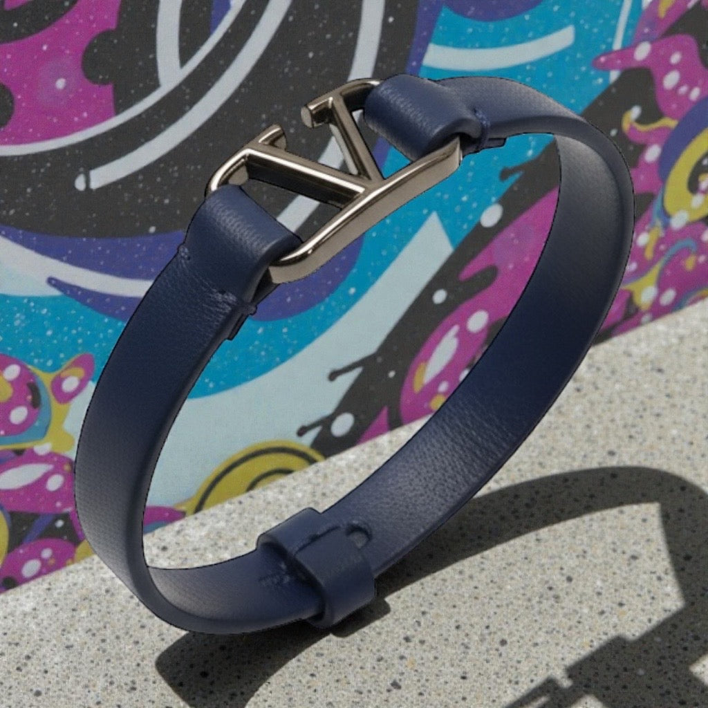 VALENTINO VLOGO Leather Bracelet in Blue