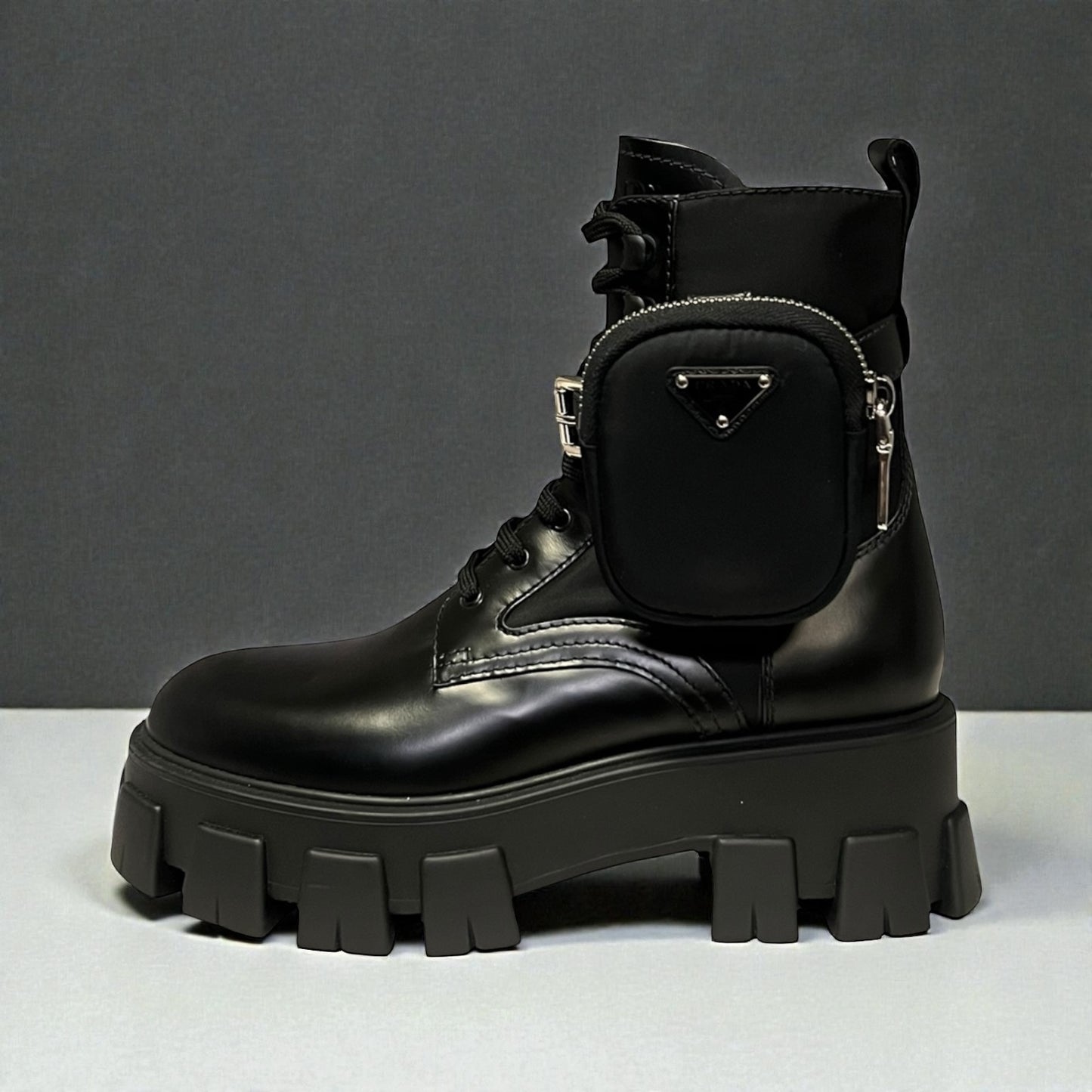 PRADA Monolith Re-Nylon & Leather Combat Boots | 38