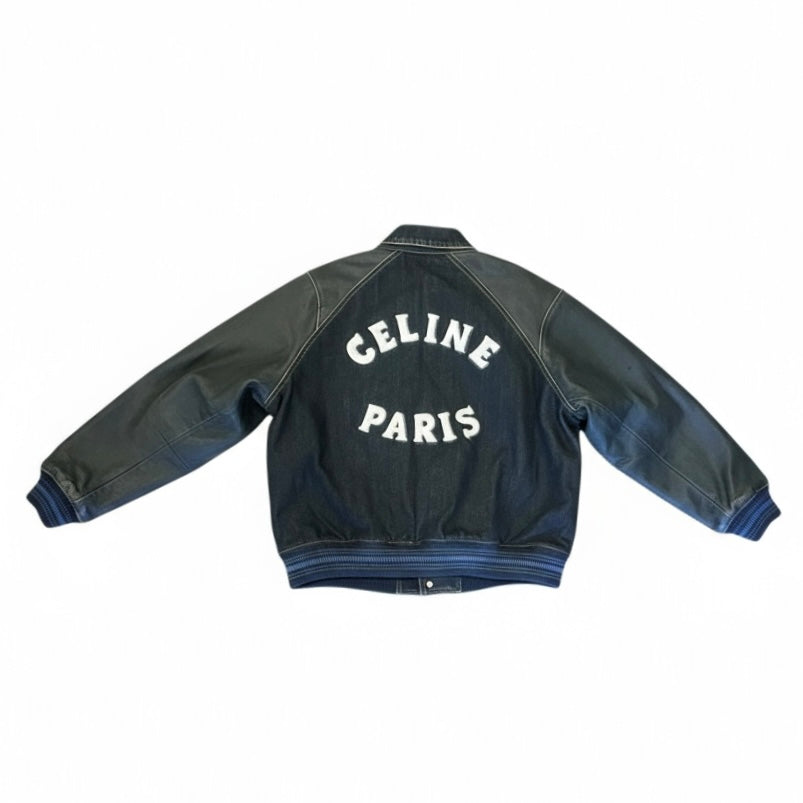 CELINE Denim + Leather Teddy Jacket in Dark Blue |