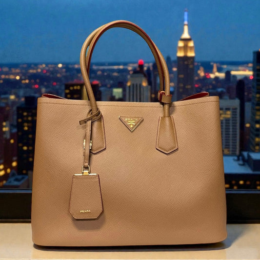 PRADA Saffiano Large Double Tote in Caramel