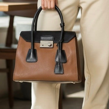 PRADA Bi-Color Top Handle Handbag in Black & Brown