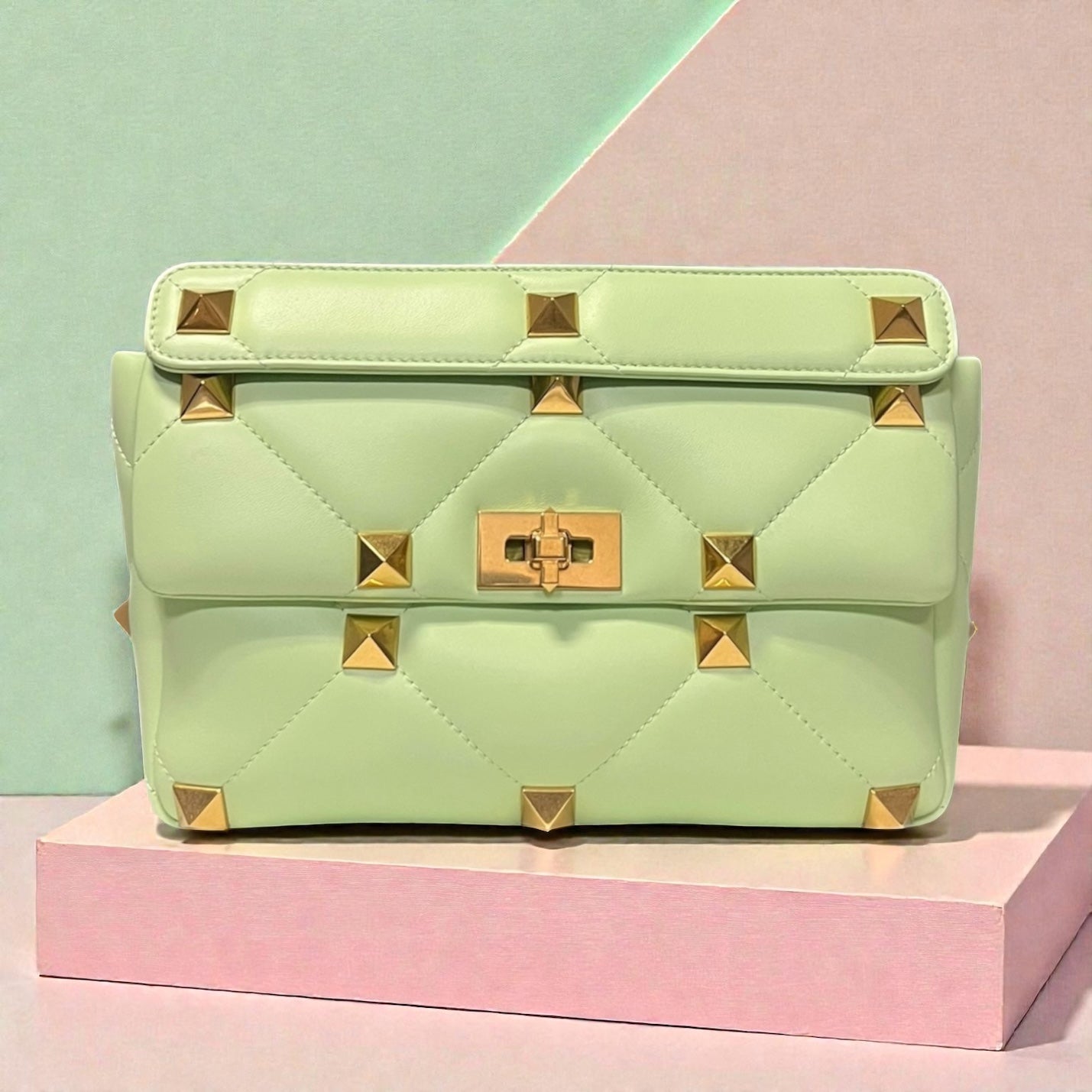 VALENTINO Roman Stud Handbag in Lime Sorbet