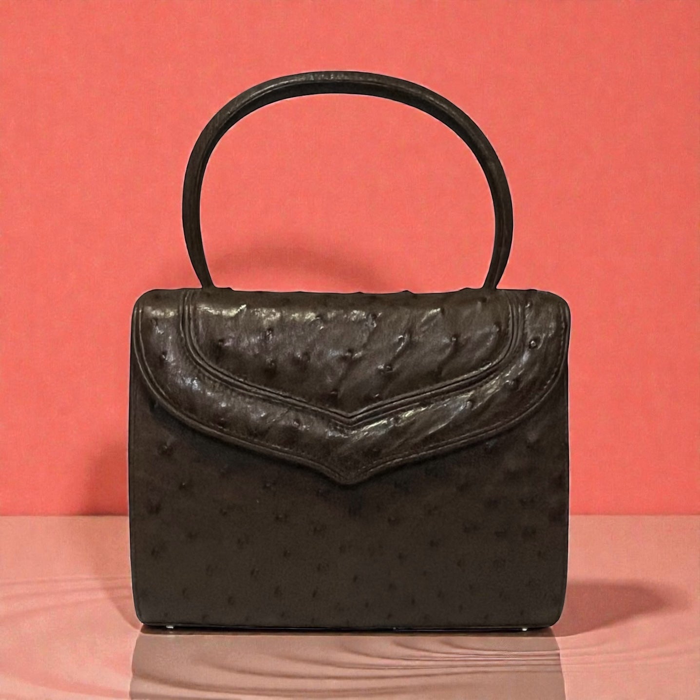 LANA MARKS Ostrich Top Handle Handbag in Tobacco