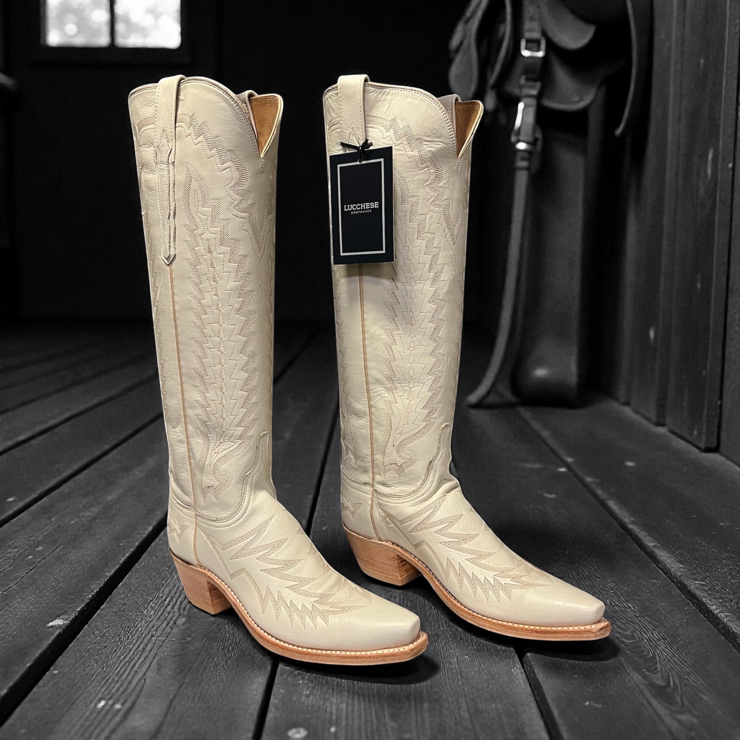 LUCCHESE Priscilla Cowboy Boots in Glitz Cream | 8
