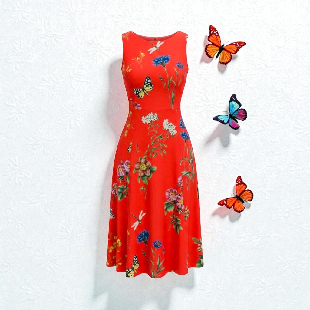 OSCAR DE LA RENTA Butterfly Floral Dress + Belt | 6