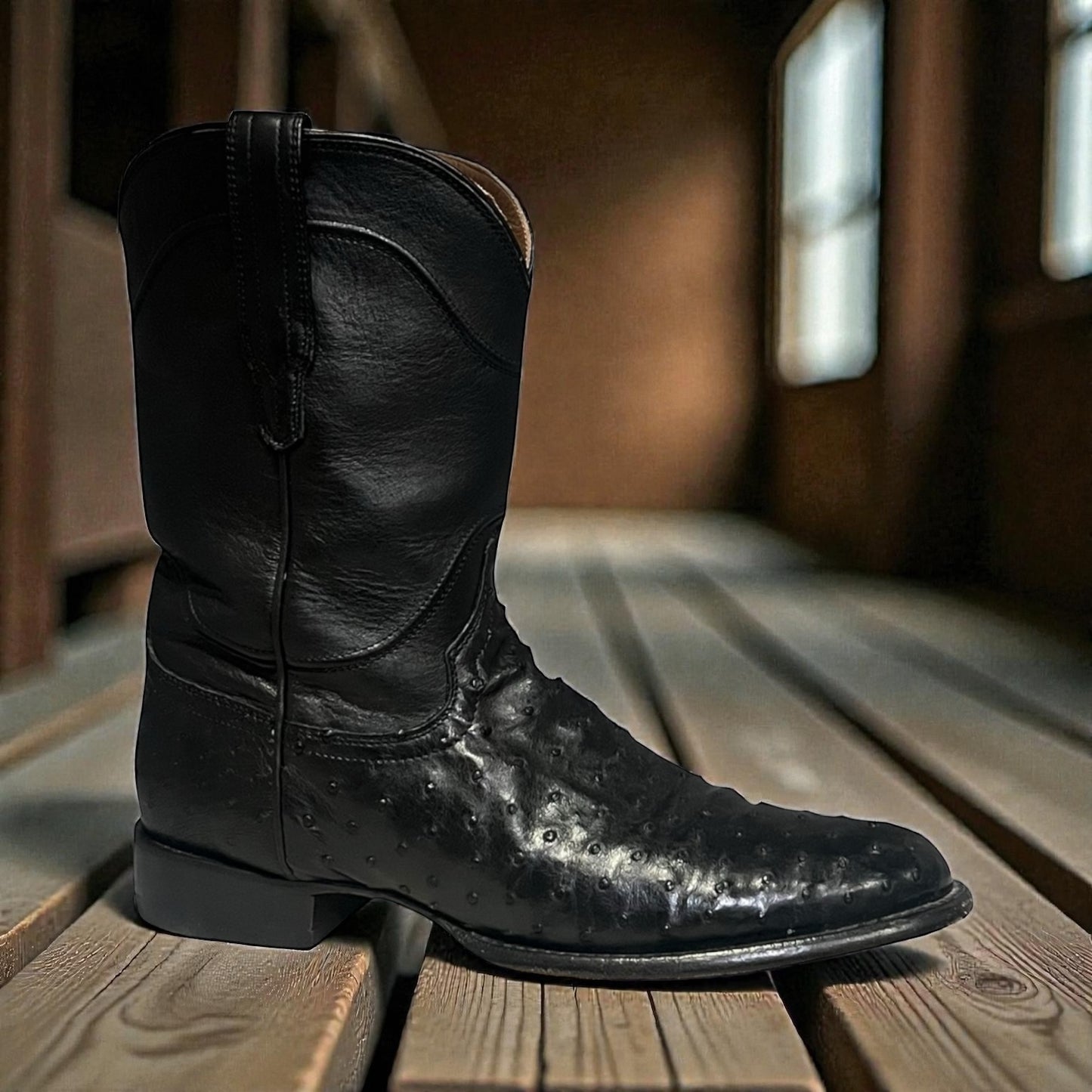 TECOVAS Ostrich Ropers in Black | Mens 11