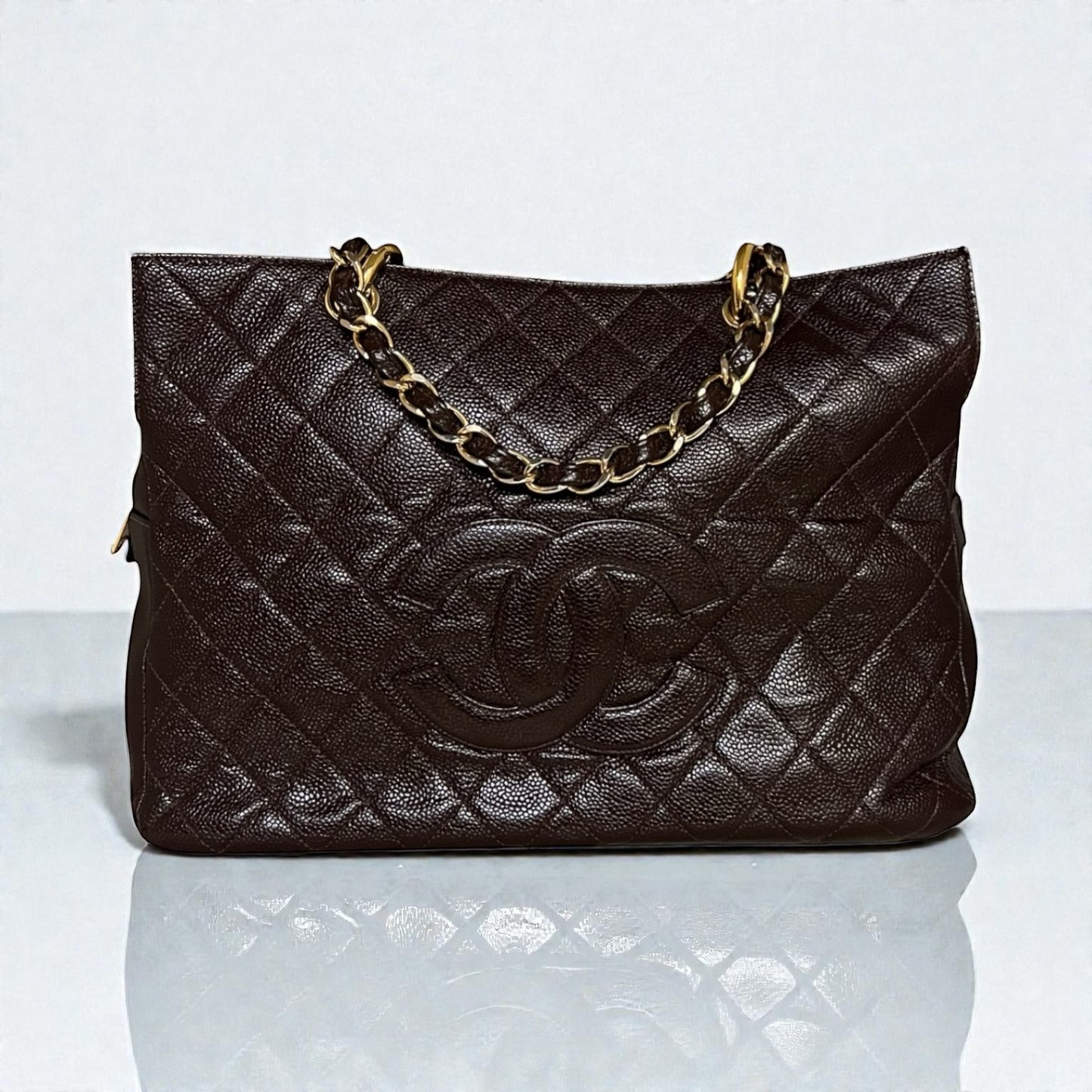CHANEL Grand Timeless Tote in Chocolate Caviar Leather