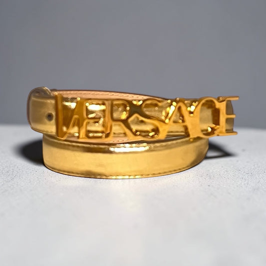 VERSACE Metallic Logo Belt in Gold |