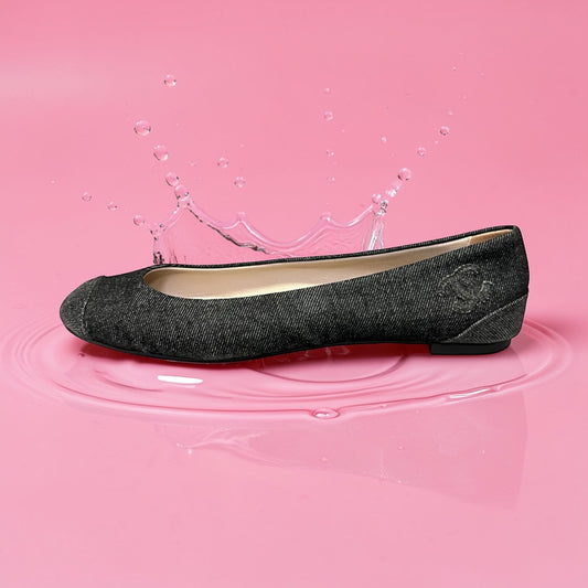CHANEL CC Denim Ballerinas in Charcoal| 39
