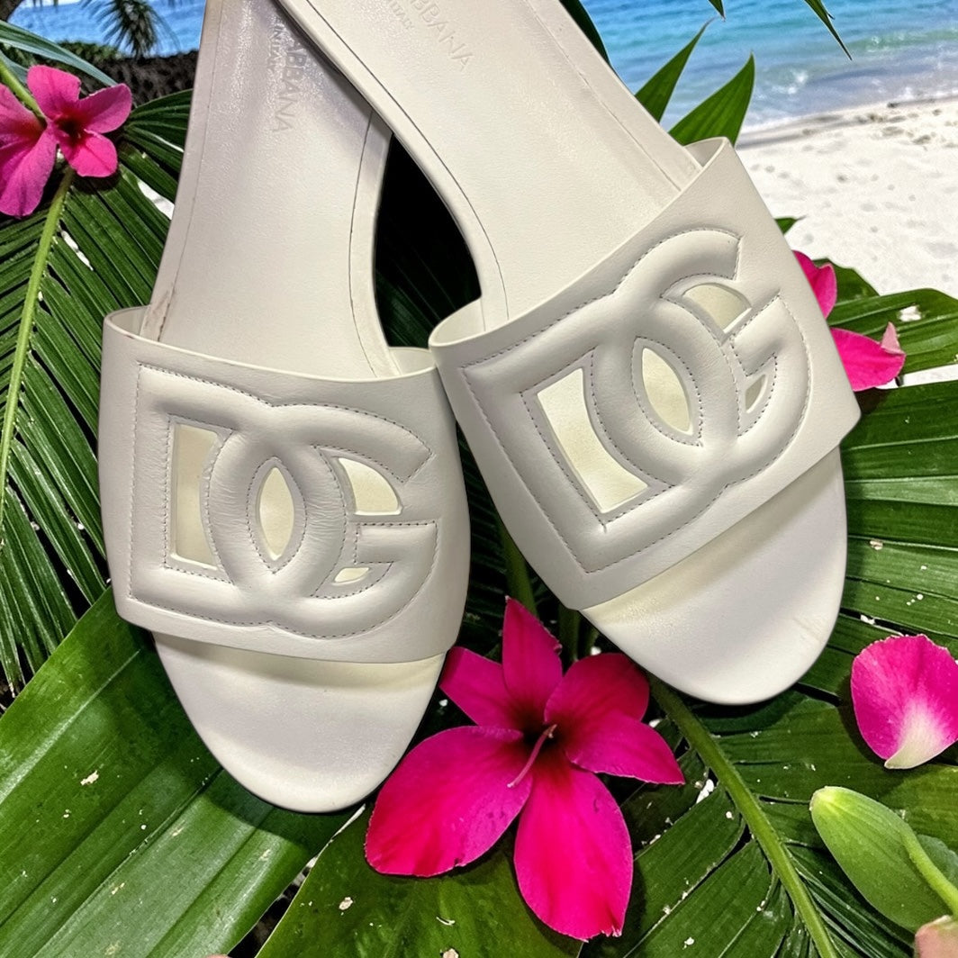 Dolce & Gabbana Monogram Slides in White