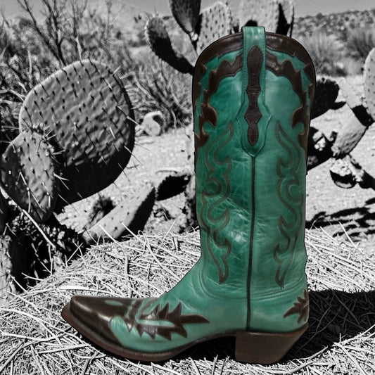 BLACK JACK Cowboy Boots in Turquoise & Chocolate | Womens 9