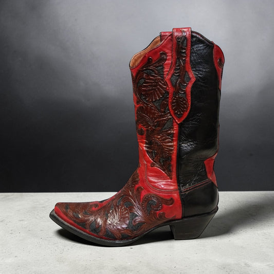BLACK JACK Cowboy Boots in Red & Black | Womens 9