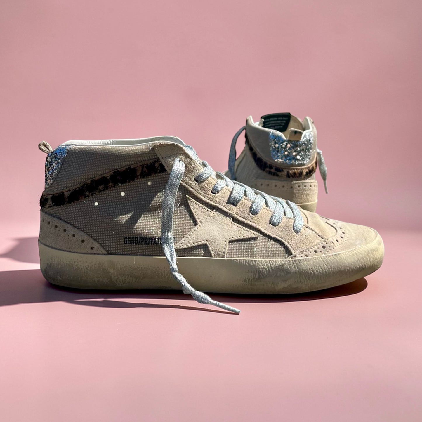 GOLDEN GOOSE Leopard + Glitter Mid Rise Sneakers |