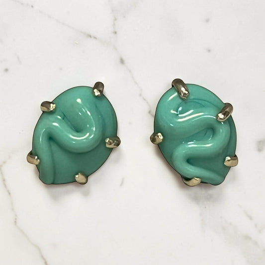 MARIQUITA MASTERSON Glass Oval Earrings in Turquoise Set in Silver