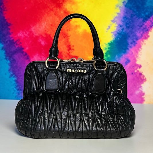 MIU MIU Matelasse Top Handle Handbag in Black