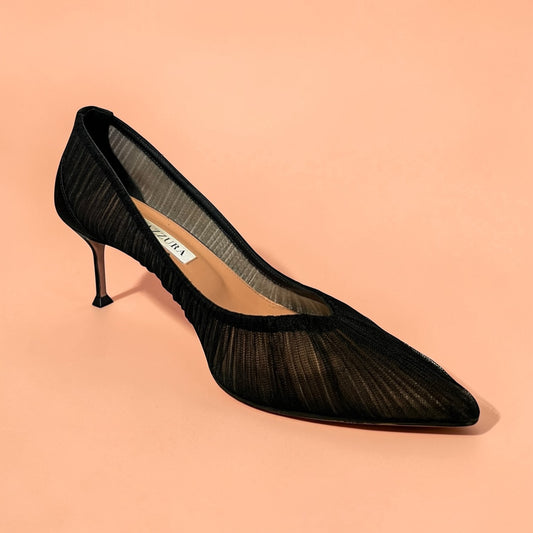 AQUAZZURA Ruched Mid Heel Pumps in Black | 36