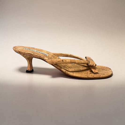 MANOLO BLAHNIK Cork Kitten Heel Sandal | 35.5