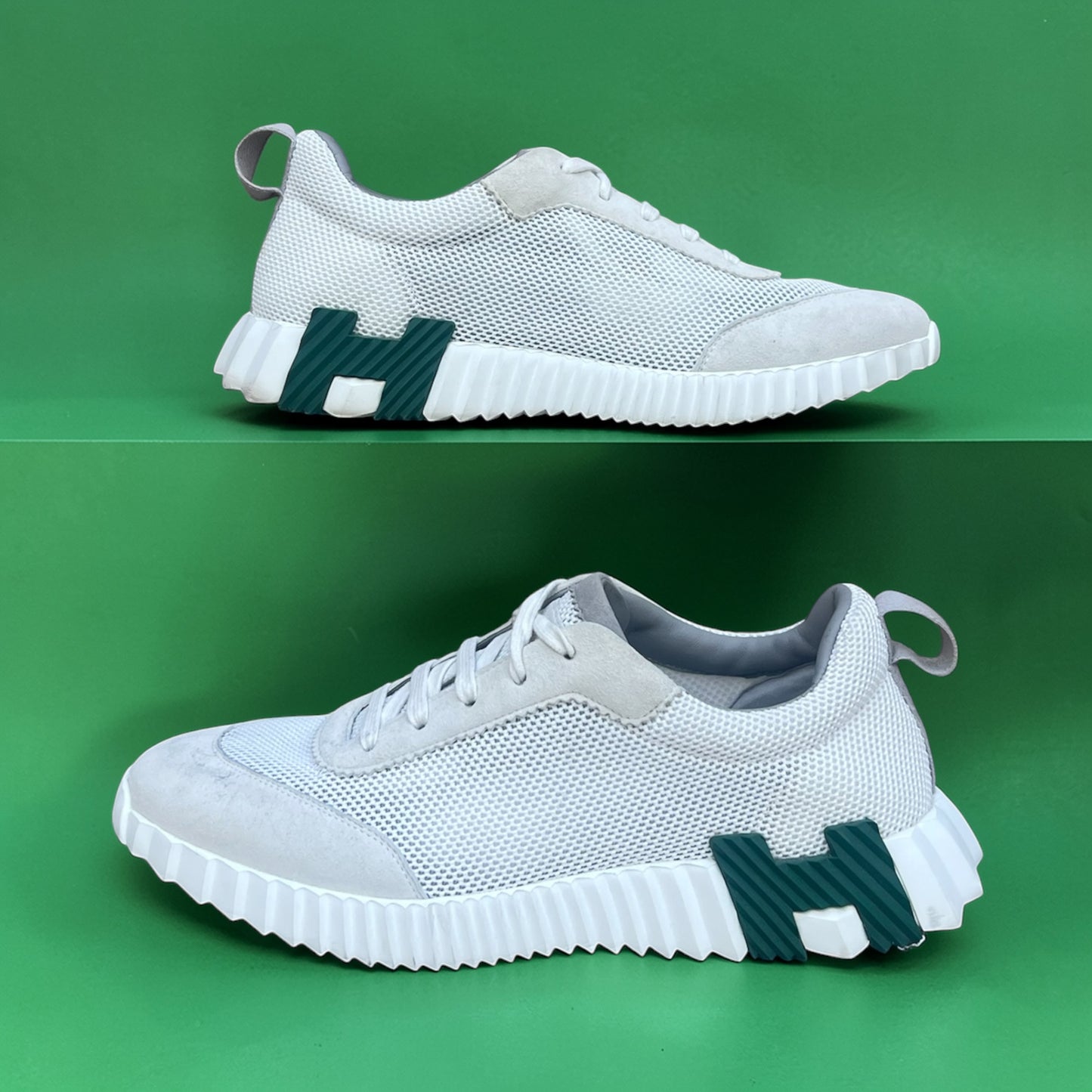 HERMES Bouncing Sneakers  in White & Green| 43