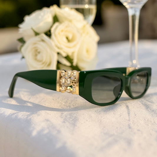 CHANEL CC Glass Pearl Sunglasses in Green
