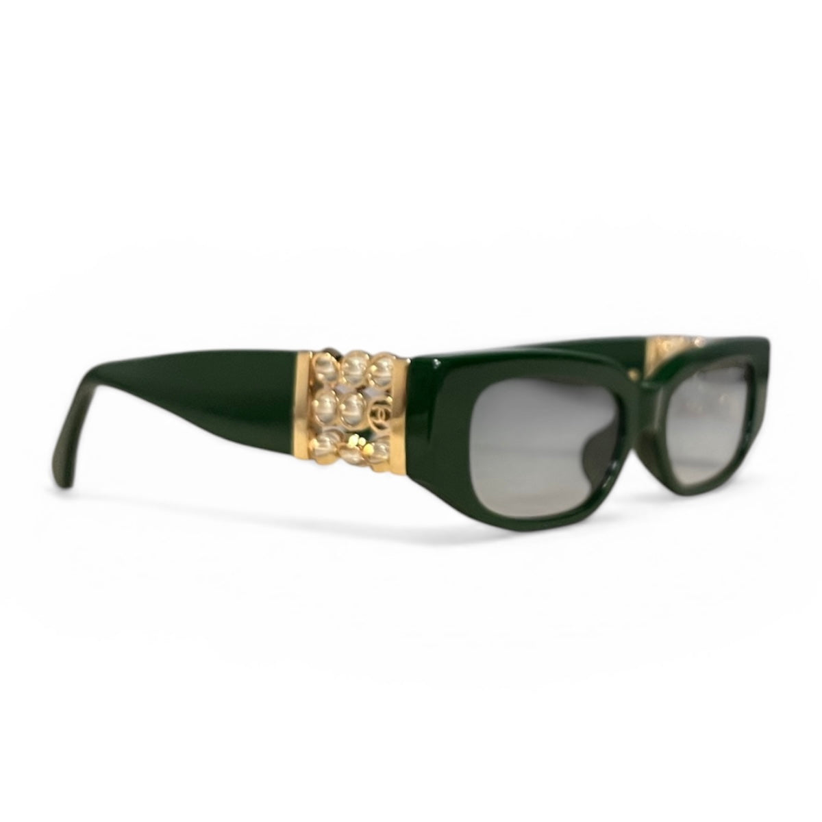 CHANEL CC Glass Pearl Sunglasses in Green