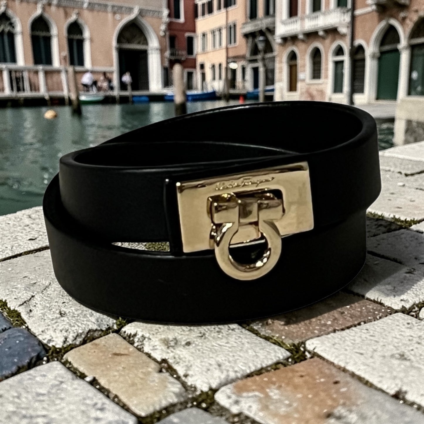 FERRAGAMO Gancini Double Tour Bracelet in Black