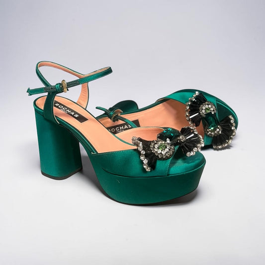 ROCHAS Jeweled Platform Sandal in Emerald | 37