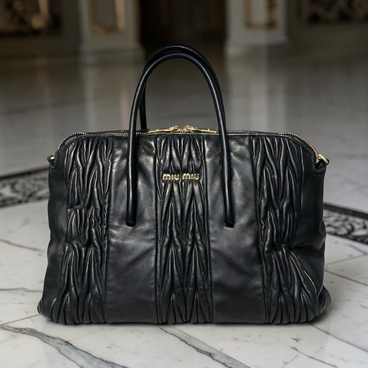 MIU MIU Matelasse Top Handle Shoulder Bag in Black
