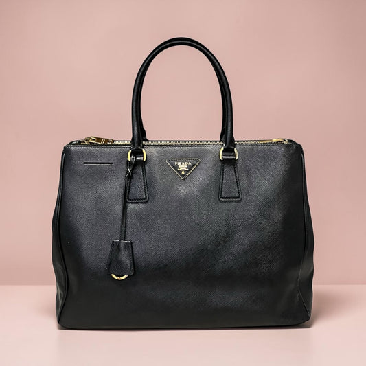 PRADA Large Saffiano Double Tote in Black