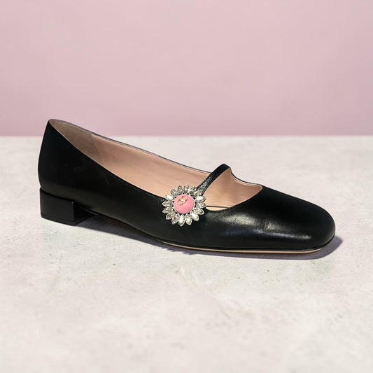 VALENTINO Crystal Embellished Ballerinas in Black | 40