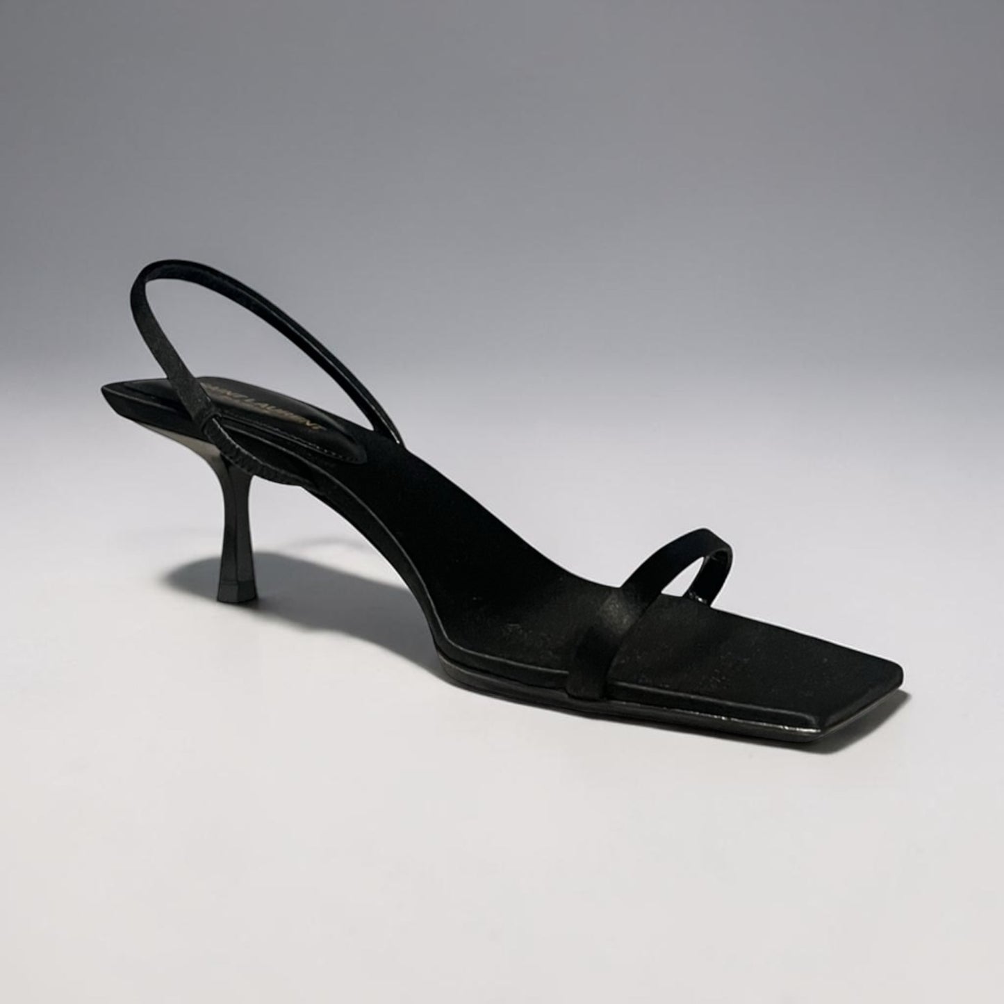 SAINT LAURENT Jaspe Satin Kitten Heel Sandals in Black | 36.5