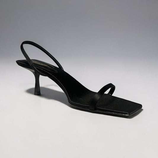 SAINT LAURENT Jaspe Satin Kitten Heel Sandals in Black | 36.5