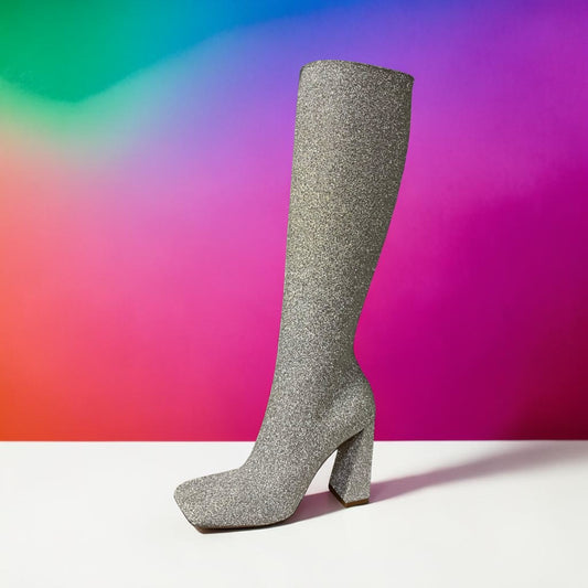 AMINA MUADDI Marine Glitter Boots in Silver | 36.5