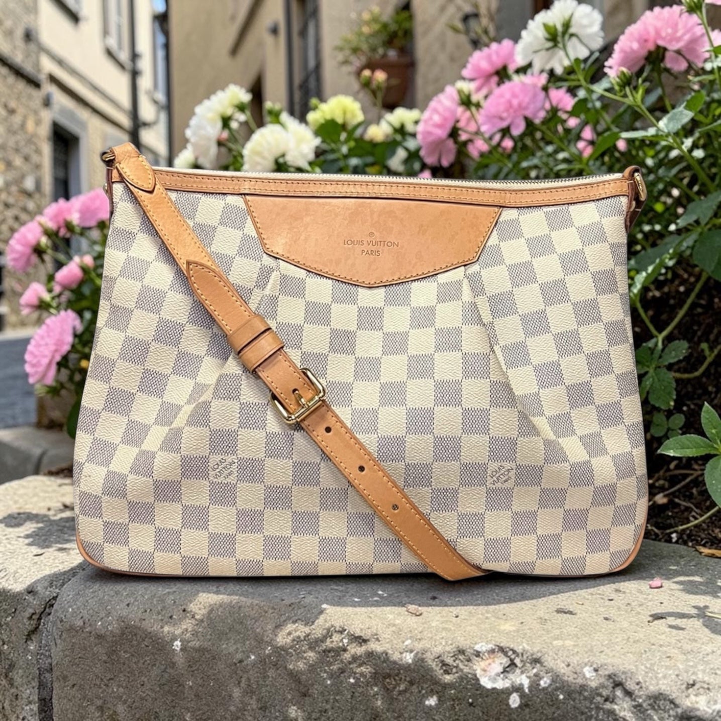 LOUIS VUITTON Siracusa MM Shoulder Bag in Damier Azure