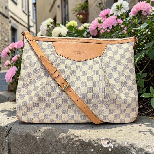 LOUIS VUITTON Siracusa MM Shoulder Bag in Damier Azure
