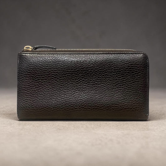 GUCCI Pebble Leather Zip Around Wallet in Dark Brown