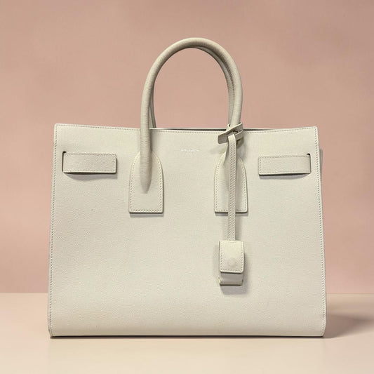 SAINT LAURENT Sac De Jour in Grained Leather in Chalk
