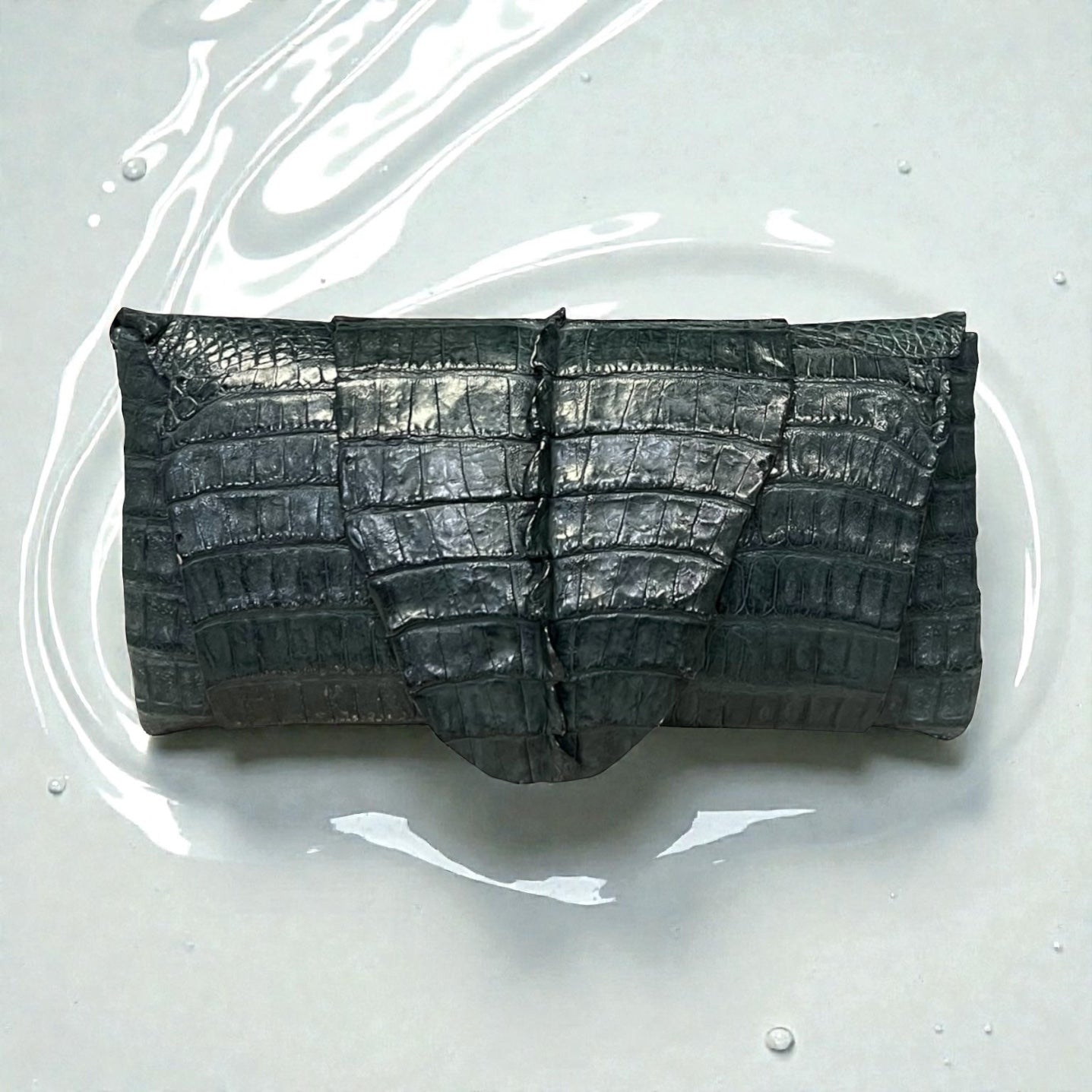 B. ROMANEK Rockstar Crocodile Clutch in Marine