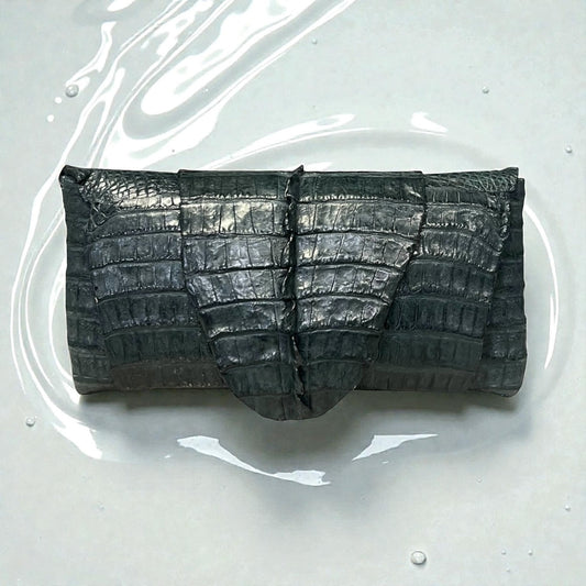 B. ROMANEK Rockstar Crocodile Clutch in Marine