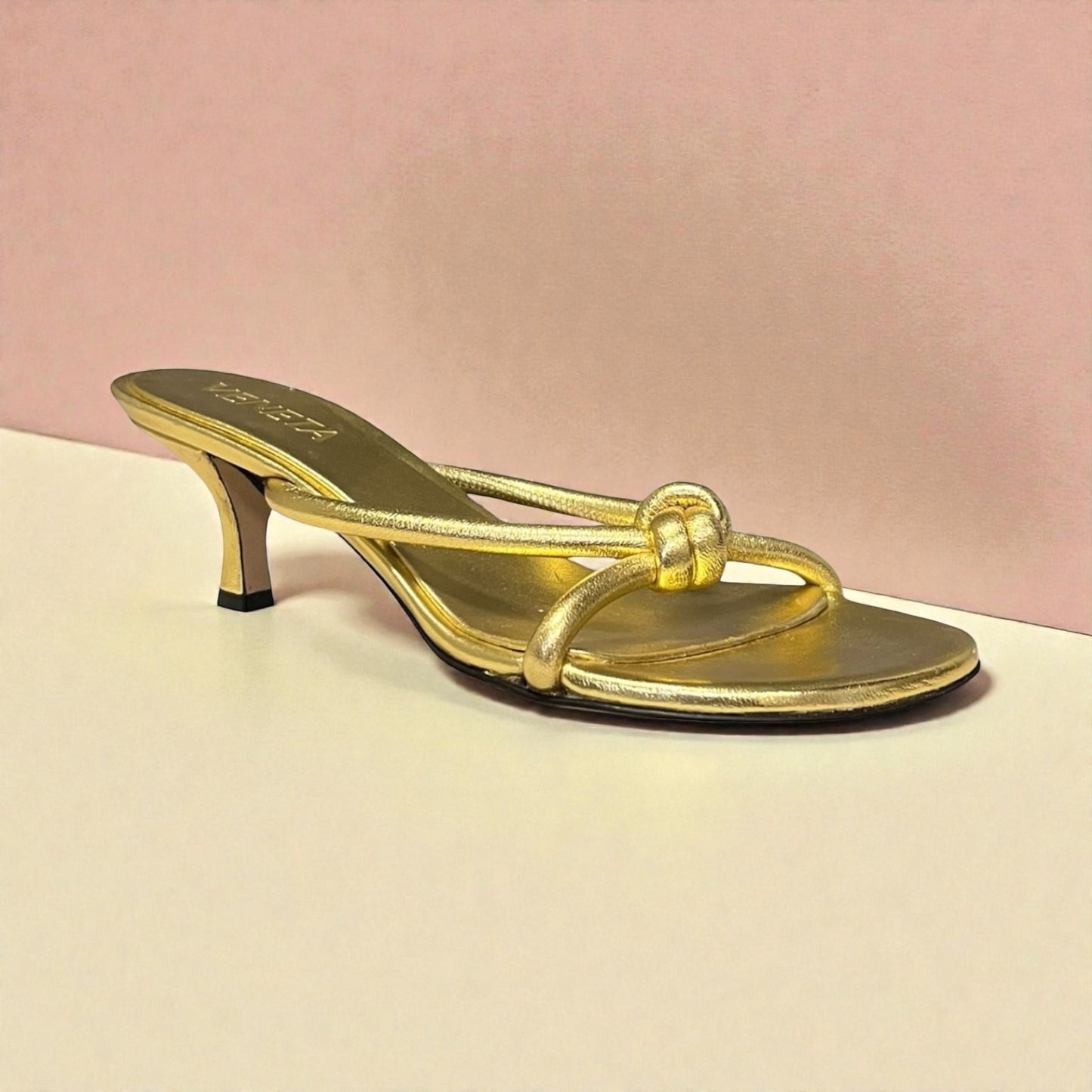 BOTTEGA VENETA Kitten Heel Sandals in Gold | 36.5