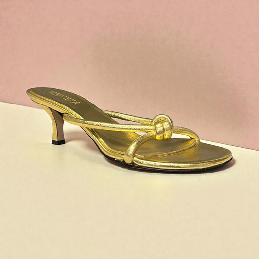 BOTTEGA VENETA Kitten Heel Sandals in Gold | 36.5