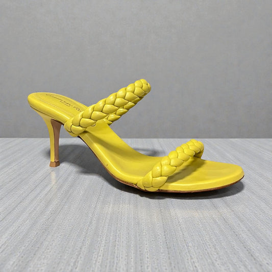 GIANVITO ROSSI Braided Mid Heel Sandals in Citron | 36.5